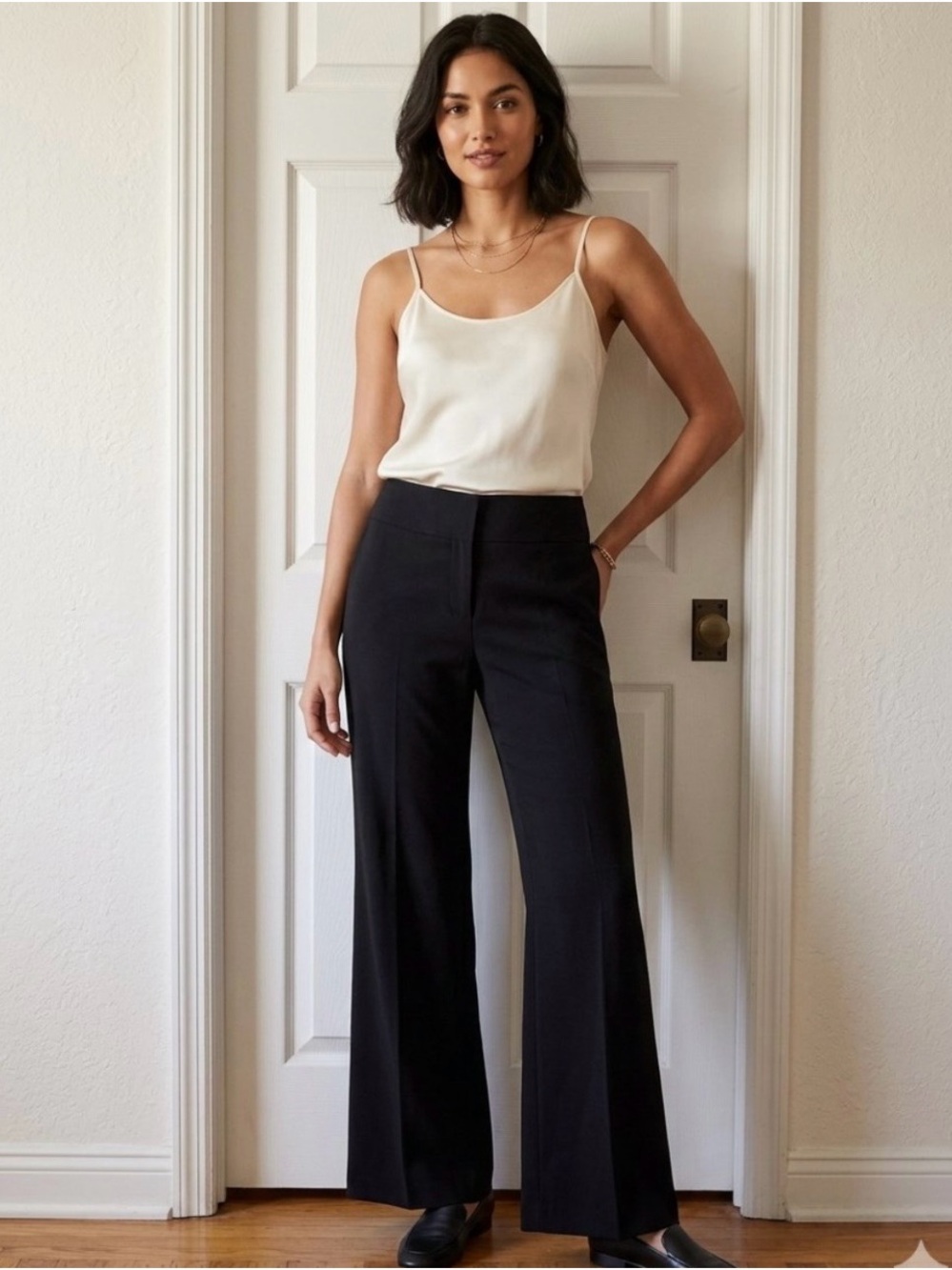 Black Wide-Leg Dress Pants for Women - Classic High-Rise 10